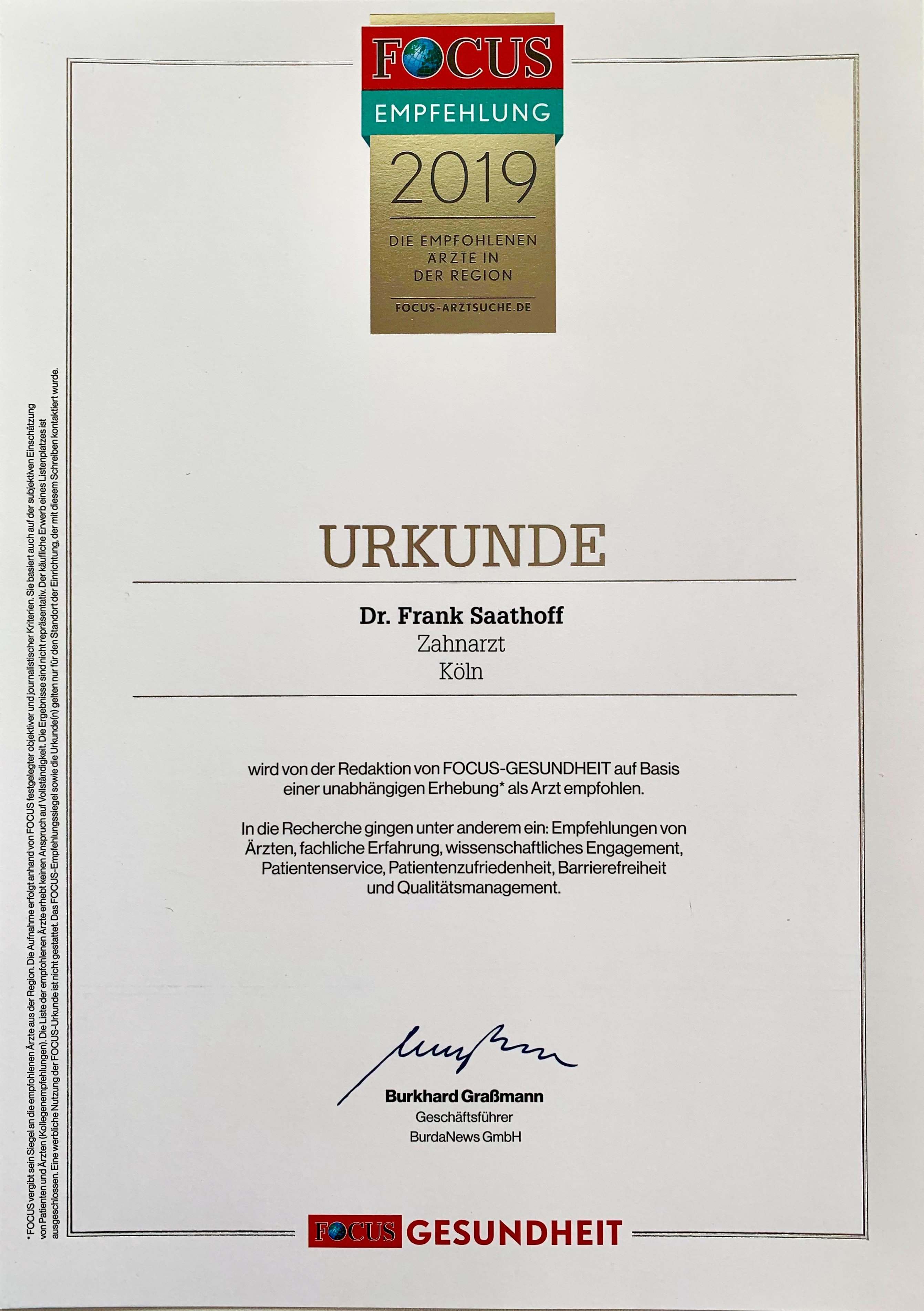 Urkunde Focus